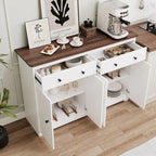 Buffet de salle à manger avec 2 tiroirs et 4 portes, 120 cm de large, blanc