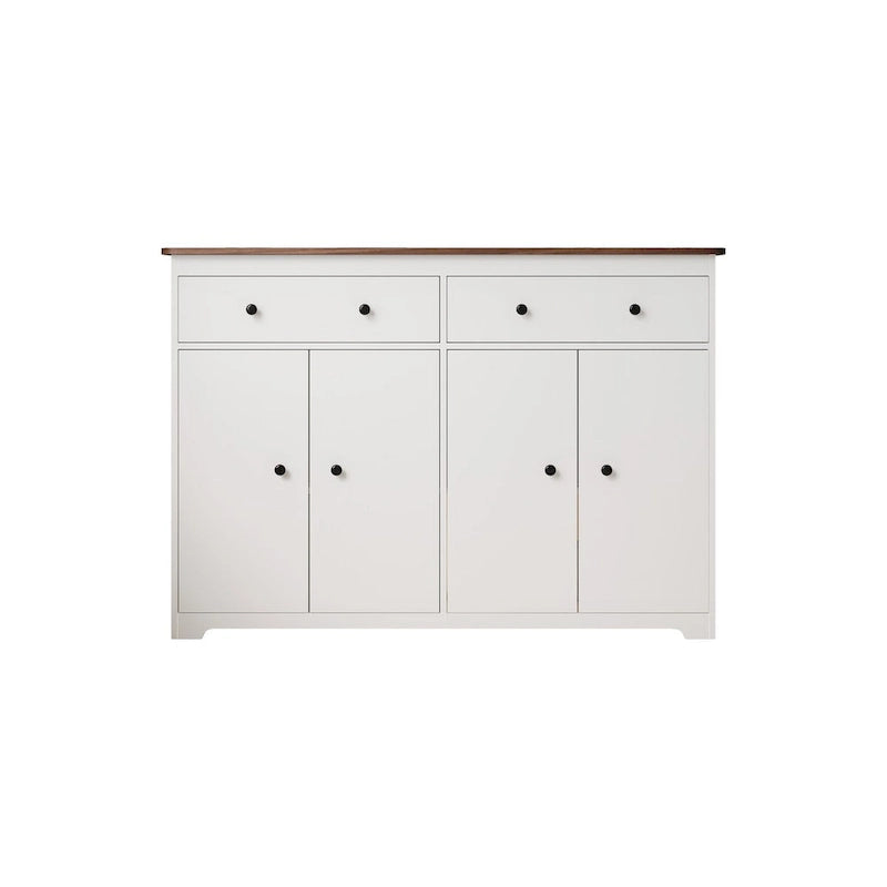 Buffet de salle à manger avec 2 tiroirs et 4 portes, 120 cm de large, blanc