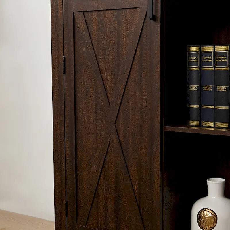 Armoire haute de rangement avec porte de grange et étagères ouvertes