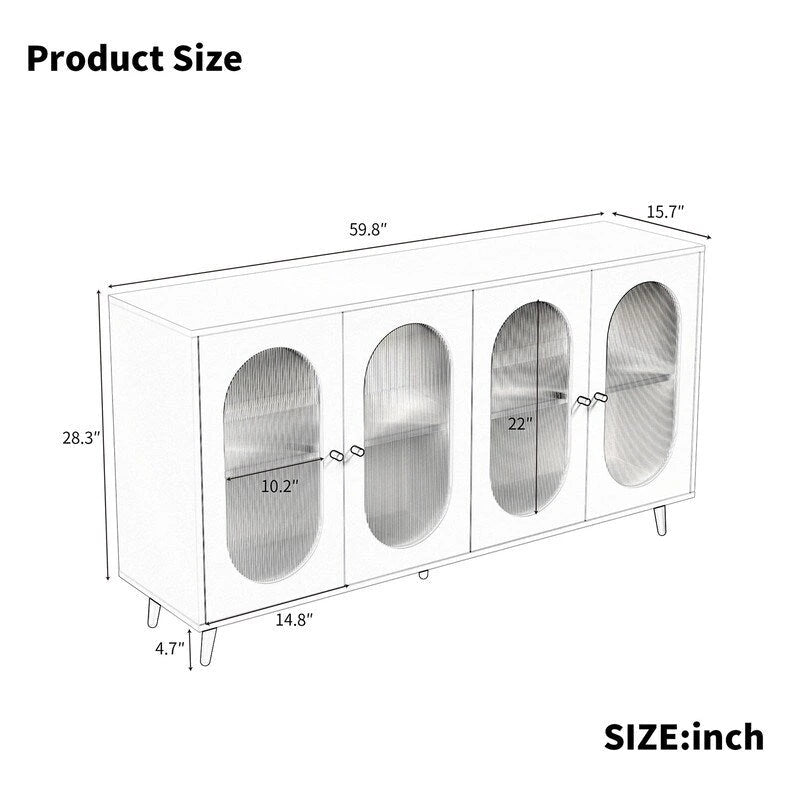 Bahut de buffet moderne et minimaliste avec 4 portes en acrylique et étagères réglables