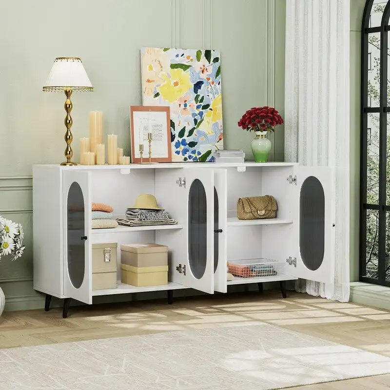 Bahut de buffet moderne et minimaliste avec 4 portes en acrylique et étagères réglables