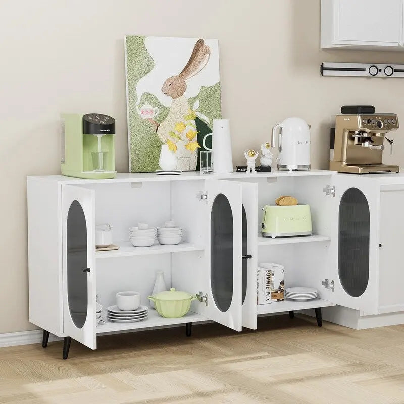 Bahut de buffet moderne et minimaliste avec 4 portes en acrylique et étagères réglables