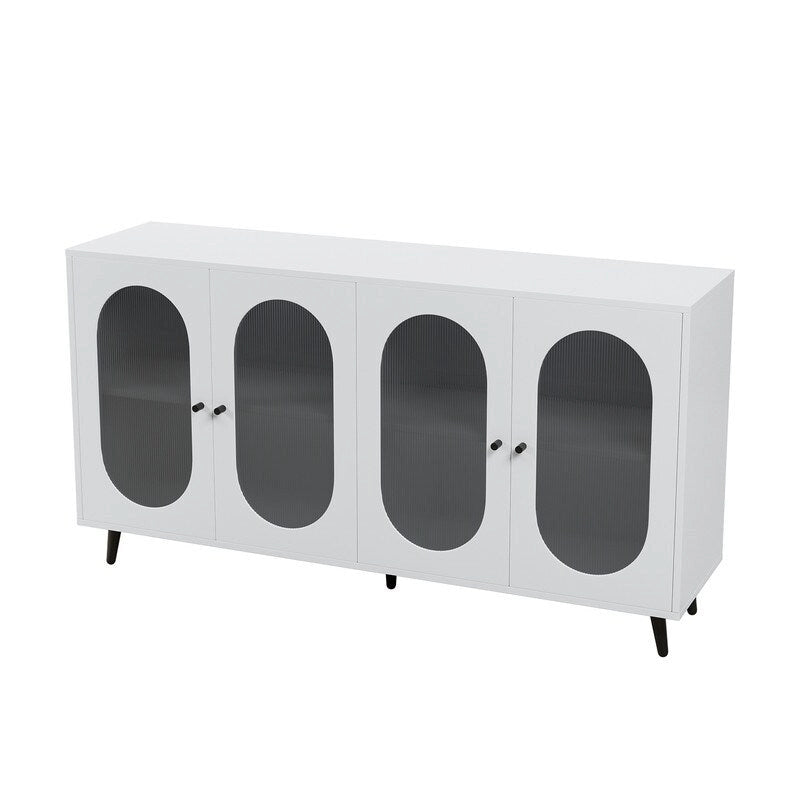Bahut de buffet moderne et minimaliste avec 4 portes en acrylique et étagères réglables