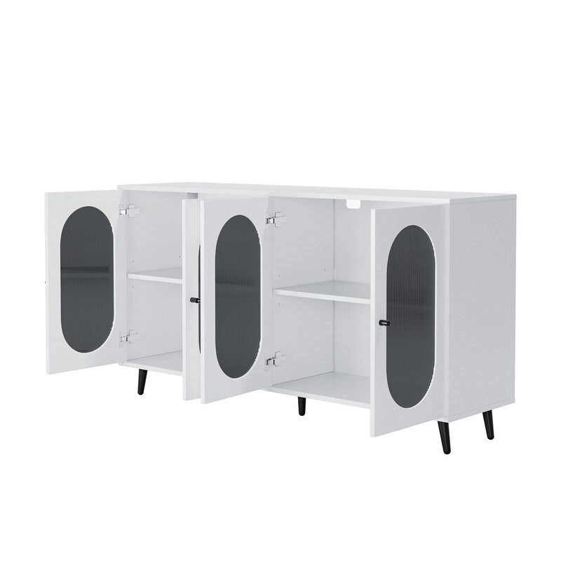 Bahut de buffet moderne et minimaliste avec 4 portes en acrylique et étagères réglables