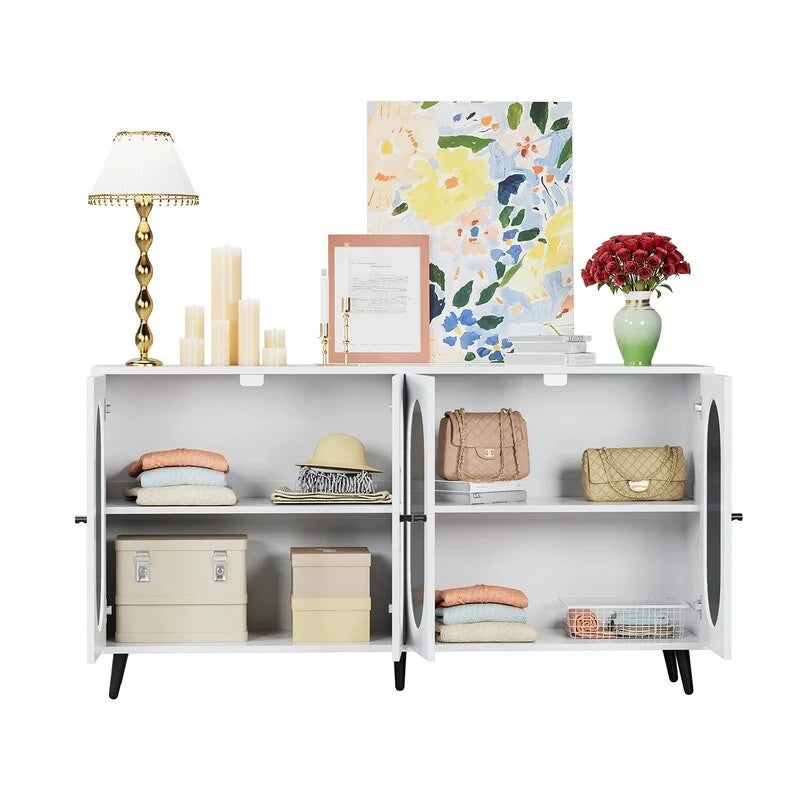 Bahut de buffet moderne et minimaliste avec 4 portes en acrylique et étagères réglables