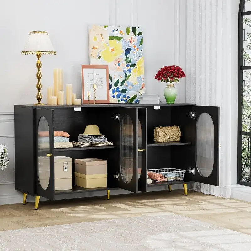 Bahut de buffet moderne et minimaliste avec 4 portes en acrylique et étagères réglables