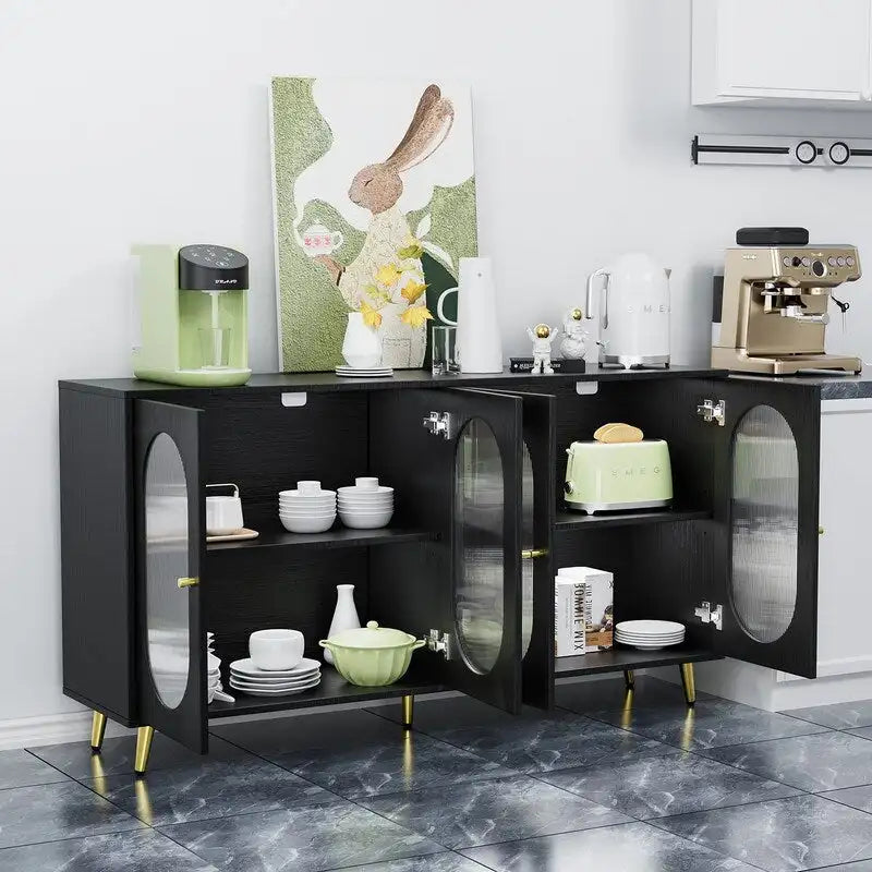 Bahut de buffet moderne et minimaliste avec 4 portes en acrylique et étagères réglables