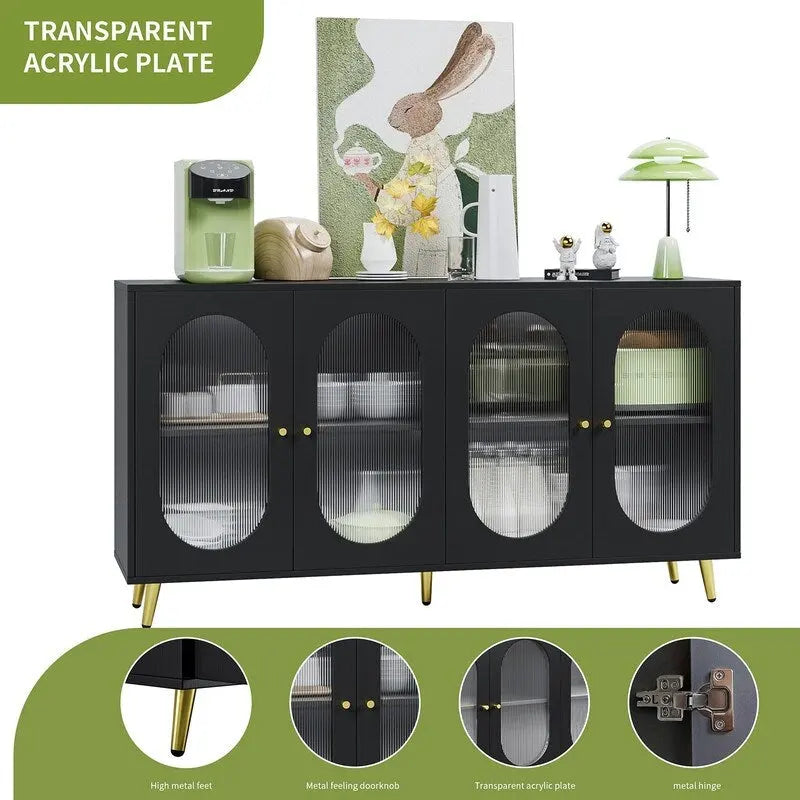Bahut de buffet moderne et minimaliste avec 4 portes en acrylique et étagères réglables