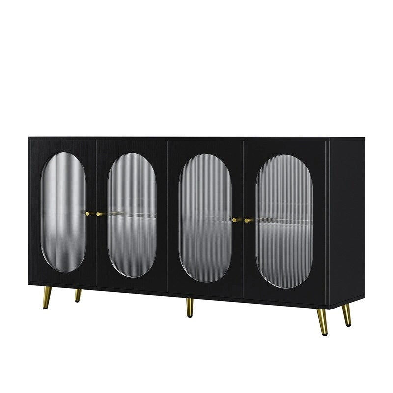 Bahut de buffet moderne et minimaliste avec 4 portes en acrylique et étagères réglables