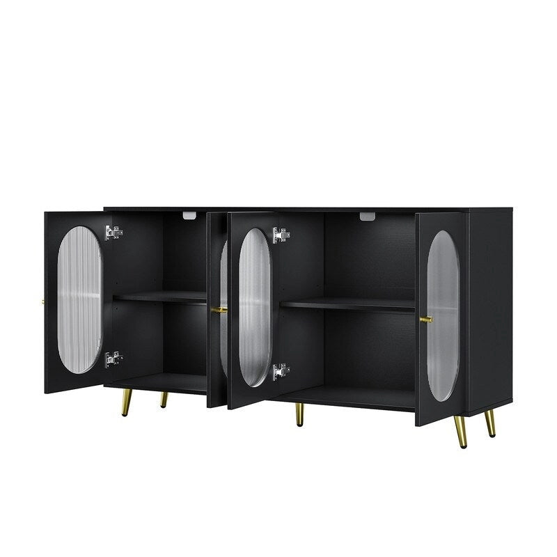 Bahut de buffet moderne et minimaliste avec 4 portes en acrylique et étagères réglables