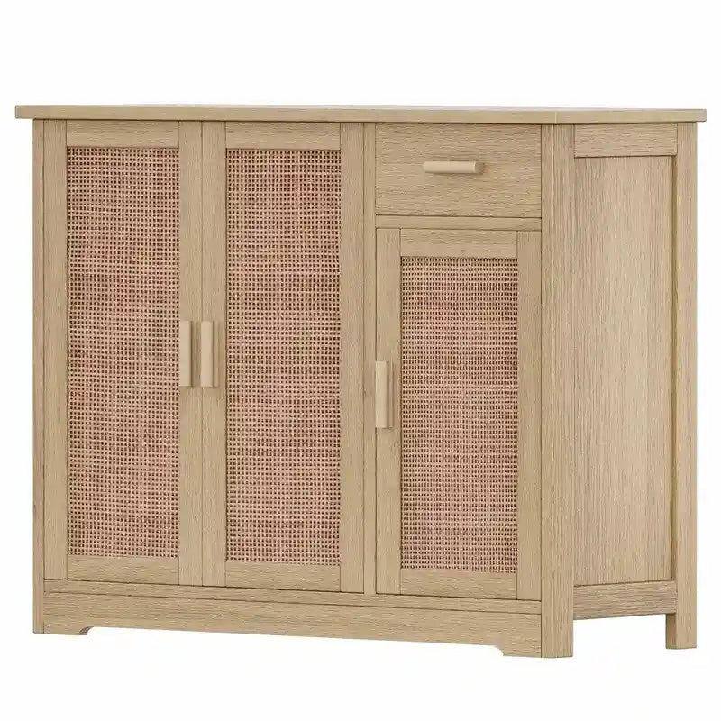 Meuble de rangement avec portes en rotin – 89,9 L x 30 P x 80 H cm
