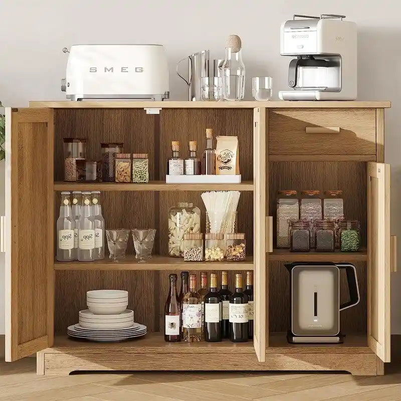 Meuble de rangement avec portes en rotin – 89,9 L x 30 P x 80 H cm