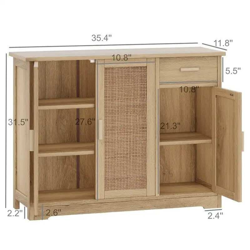 Meuble de rangement avec portes en rotin – 89,9 L x 30 P x 80 H cm