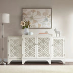 Vaisselier-buffet de salle à manger à 4 portes, crème, motif quatrefoil