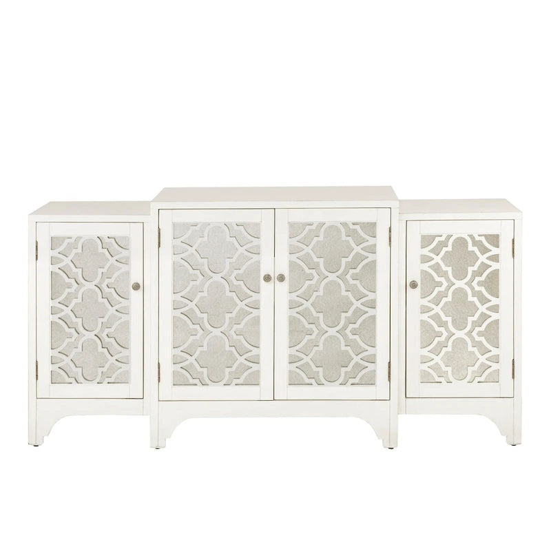 Vaisselier-buffet de salle à manger à 4 portes, crème, motif quatrefoil