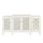 Vaisselier-buffet de salle à manger à 4 portes, crème, motif quatrefoil