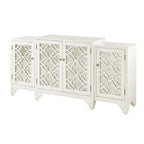Vaisselier-buffet de salle à manger à 4 portes, crème, motif quatrefoil