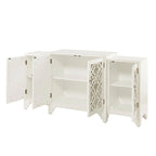 Vaisselier-buffet de salle à manger à 4 portes, crème, motif quatrefoil