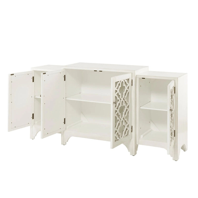 Vaisselier-buffet de salle à manger à 4 portes, crème, motif quatrefoil