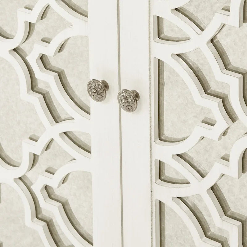 Vaisselier-buffet de salle à manger à 4 portes, crème, motif quatrefoil