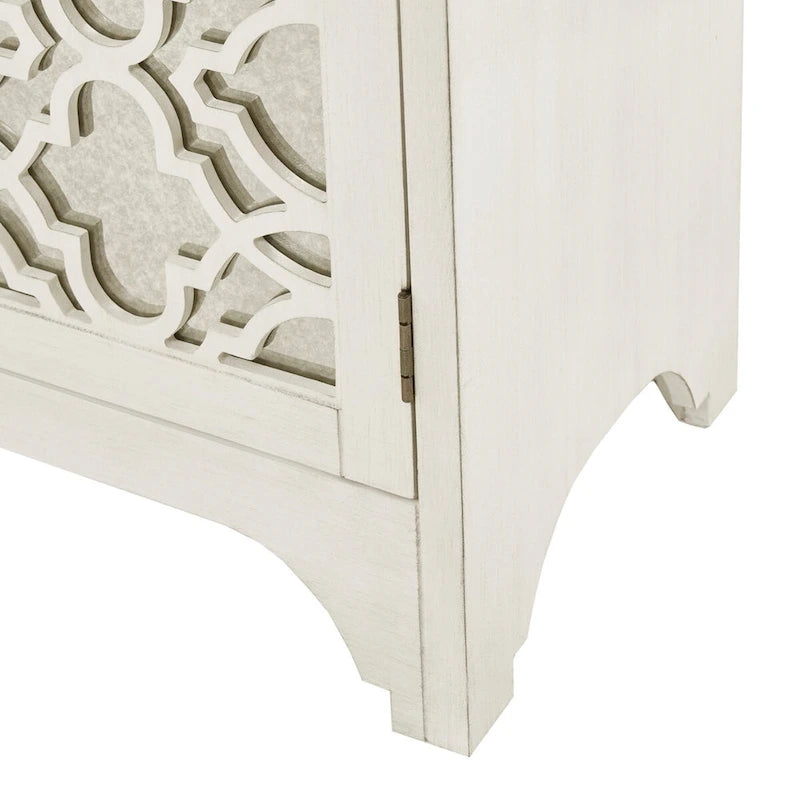 Vaisselier-buffet de salle à manger à 4 portes, crème, motif quatrefoil