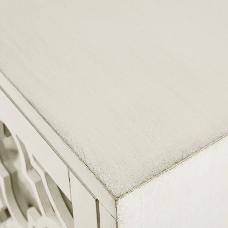 Vaisselier-buffet de salle à manger à 4 portes, crème, motif quatrefoil
