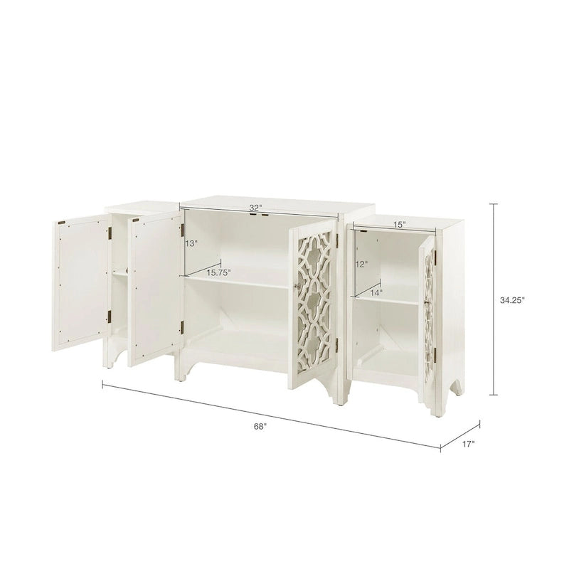 Vaisselier-buffet de salle à manger à 4 portes, crème, motif quatrefoil