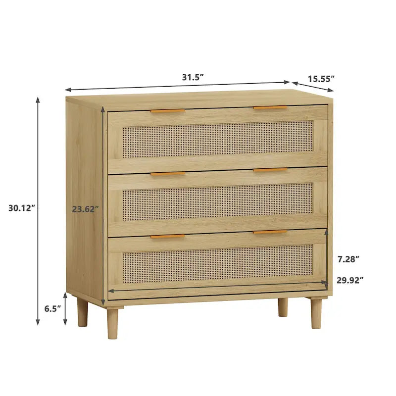 Meuble de rangement en rotin à 3 tiroirs