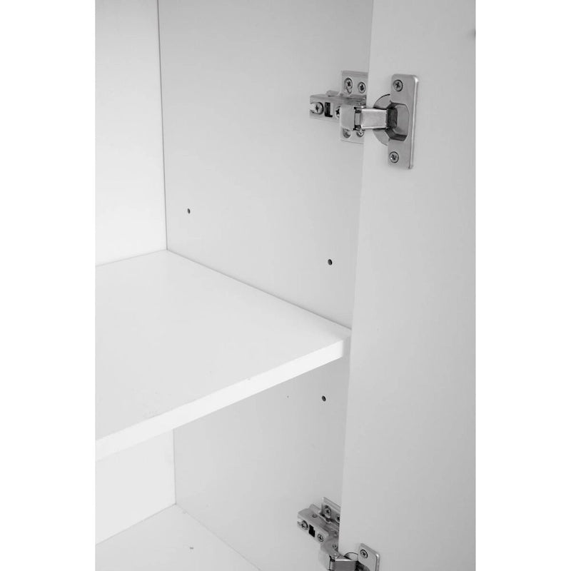 Meuble de rangement haut et étroit sur pied avec étagères ouvertes et fermées, Blanc