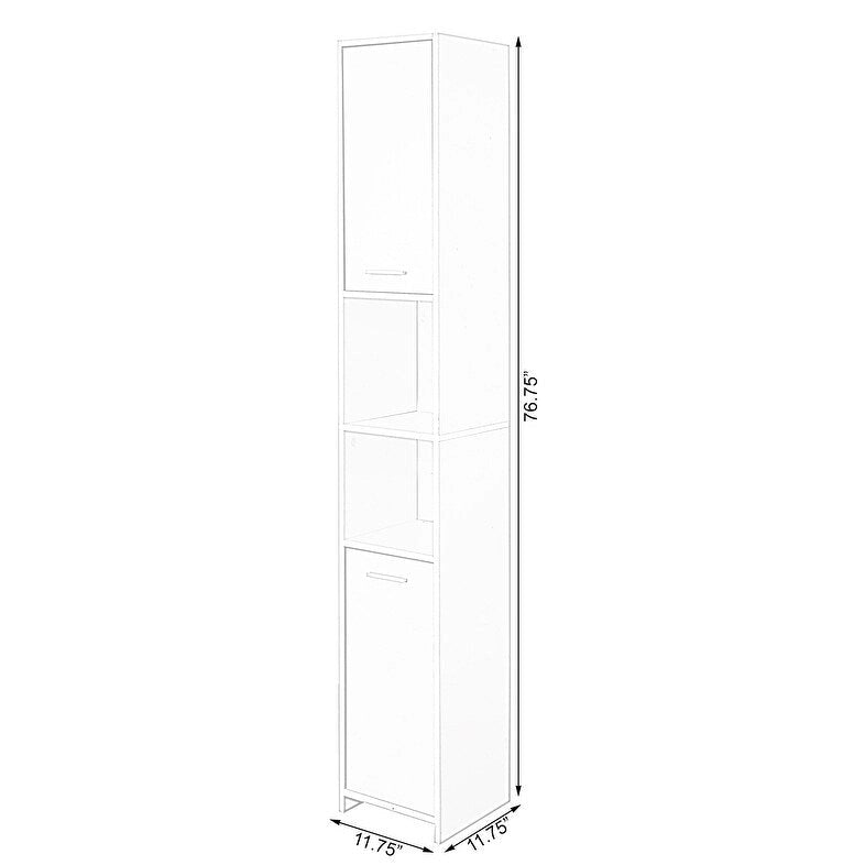 Meuble de rangement haut et étroit sur pied avec étagères ouvertes et fermées, Blanc