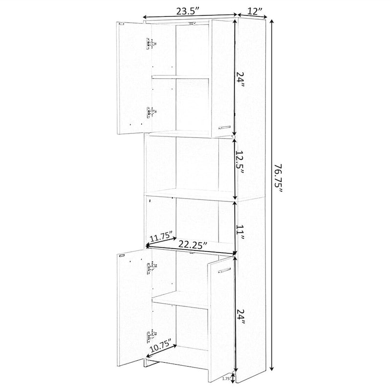Meuble de rangement haut et étroit sur pied avec étagères ouvertes et fermées, Blanc