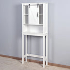 Meuble de rangement WC en bois avec étagères réglables - Blanc