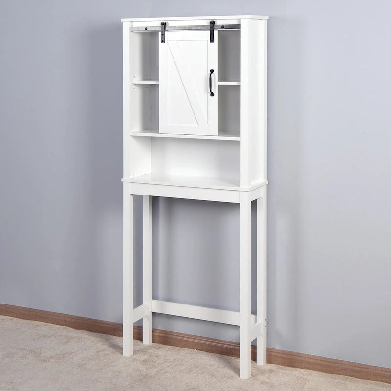 Meuble de rangement WC en bois avec étagères réglables - Blanc