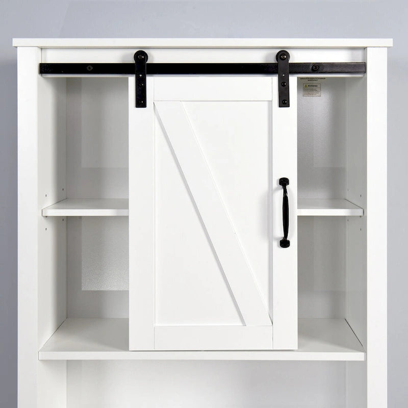 Meuble de rangement WC en bois avec étagères réglables - Blanc
