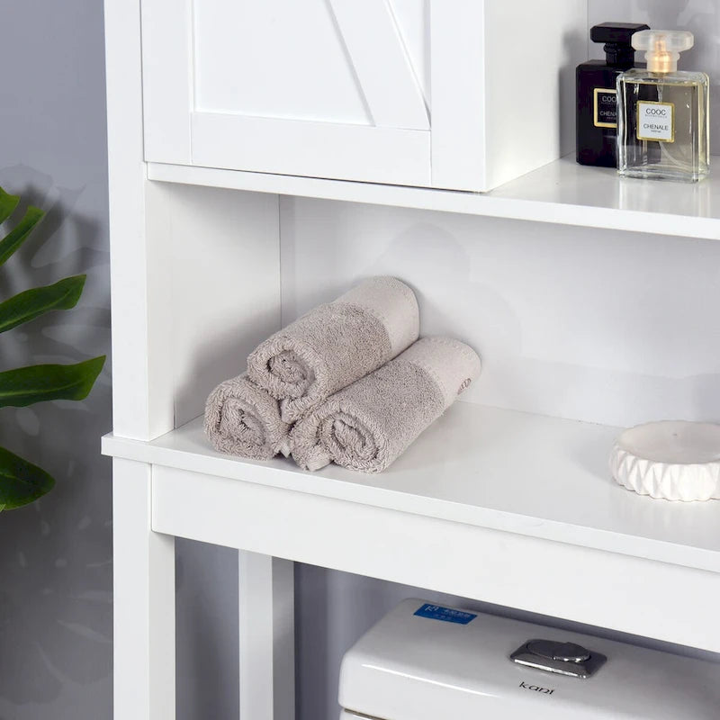 Meuble de rangement WC en bois avec étagères réglables - Blanc