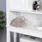 Meuble de rangement WC en bois avec étagères réglables - Blanc