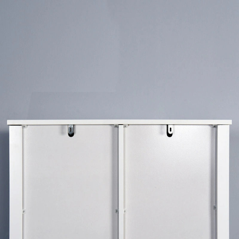 Meuble de rangement WC en bois avec étagères réglables - Blanc