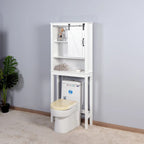 Meuble de rangement WC en bois avec étagères réglables - Blanc