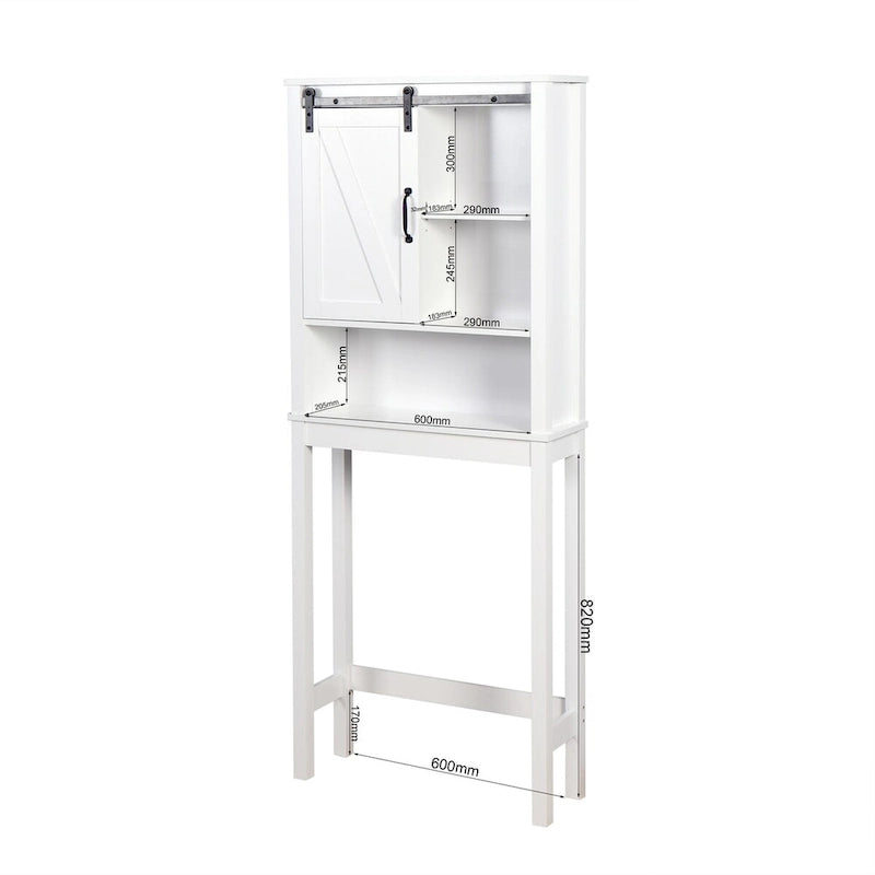 Meuble de rangement WC en bois avec étagères réglables - Blanc
