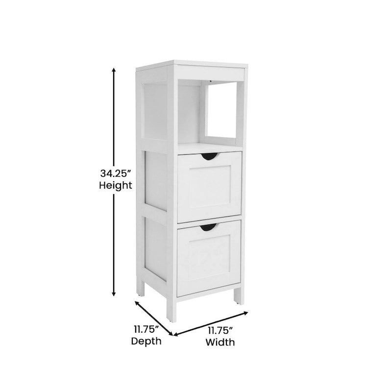 Organisateur de rangement sur pied avec 2 tiroirs et étagère ouverte