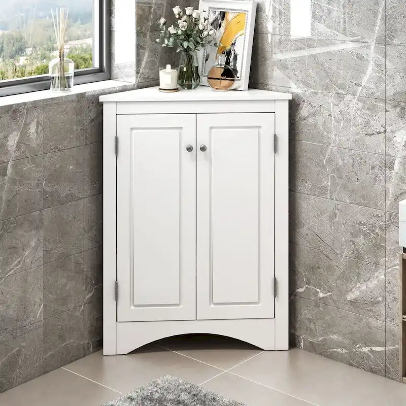 Meuble d'angle de rangement avec étagères réglables et portes