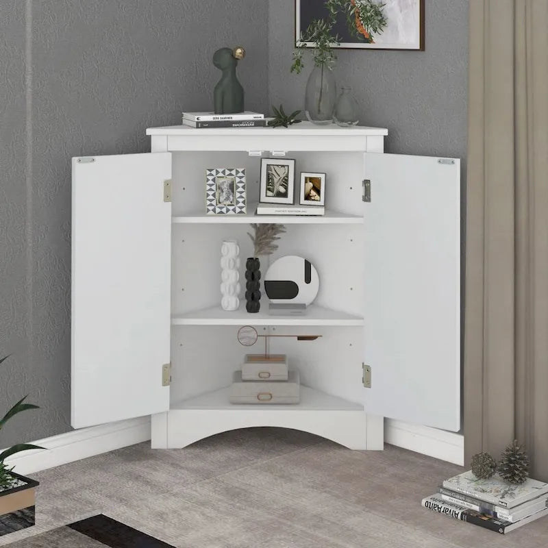 Meuble d'angle de rangement avec étagères réglables et portes