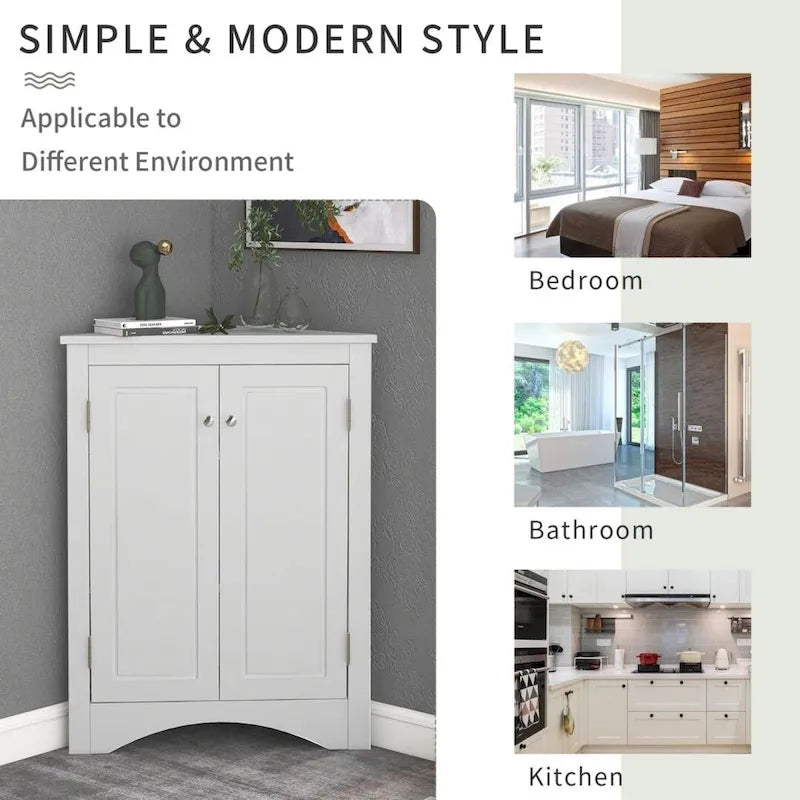Meuble d'angle de rangement avec étagères réglables et portes