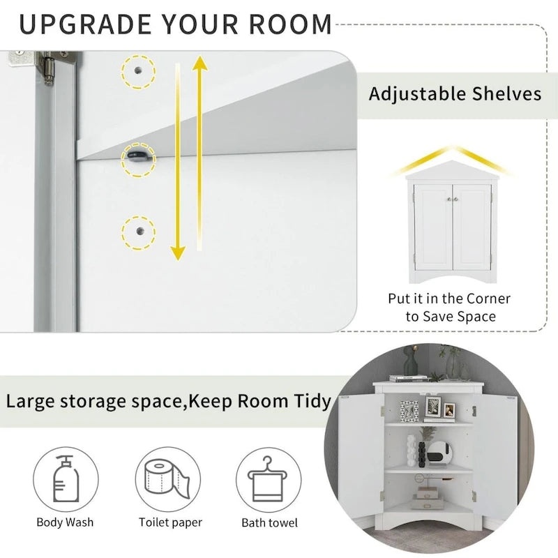 Meuble d'angle de rangement avec étagères réglables et portes
