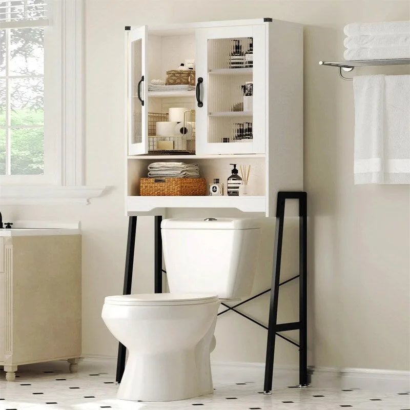 Meuble de Rangement WC avec Porte en Verre Trempé - 23,9cm P x 60cm L x 169cm H