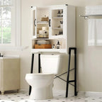 Meuble de Rangement WC avec Porte en Verre Trempé - 23,9cm P x 60cm L x 169cm H