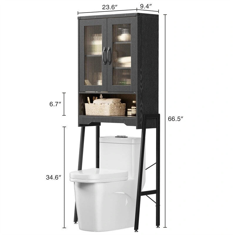 Meuble de Rangement WC avec Porte en Verre Trempé - 23,9cm P x 60cm L x 169cm H