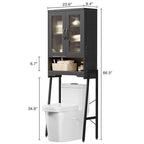 Meuble de Rangement WC avec Porte en Verre Trempé - 23,9cm P x 60cm L x 169cm H