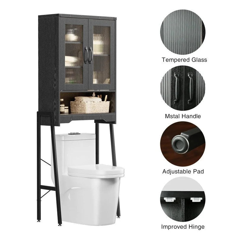 Meuble de Rangement WC avec Porte en Verre Trempé - 23,9cm P x 60cm L x 169cm H