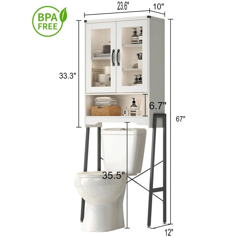 Meuble de Rangement WC avec Porte en Verre Trempé - 23,9cm P x 60cm L x 169cm H